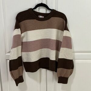 Pink Republic Women's Striped Brown and Cream Sweater
